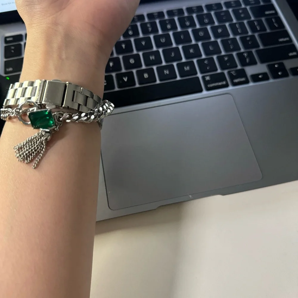 RL ralph Lauren necklace and bracelet green gem silver - Picture 10 of 10
